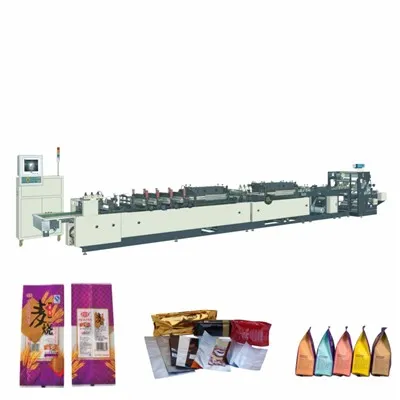 Macchina per la produzione di sacchetti con sigillatura centrale a 4 lati